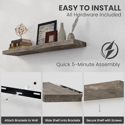 FLYJOE Floating Shelves Reclaimed Barnwood, 8" Deep Solid Wood Floating Shelf Wall Hanging Shelves with Invisible Heavy-Duty Metal Bracket | Wall Mounted | Farmhouse Style | 40 inches,2PCS,Grey - color: Distressed Grey, size: 40inches-2P