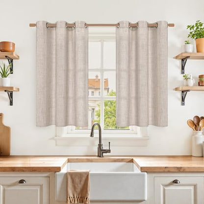 YoungsTex Natural Linen Kitchen Window Curtains 40 Inch Length with Grommet - color: Natural, size: 42"W x 40"L (Pack of 2)