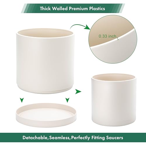 D'vine Dev Plastic Planter Pot with Saucer, 12 in, Oatmeal, 74-X-H-3 - color: Oatmeal, size: 12 Inch