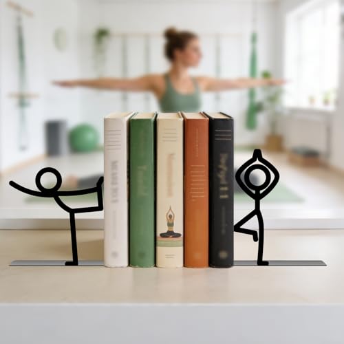 Metal Bookends Yoga People Book Ends for Shelves - color: Black - 1 Pair Yoga People