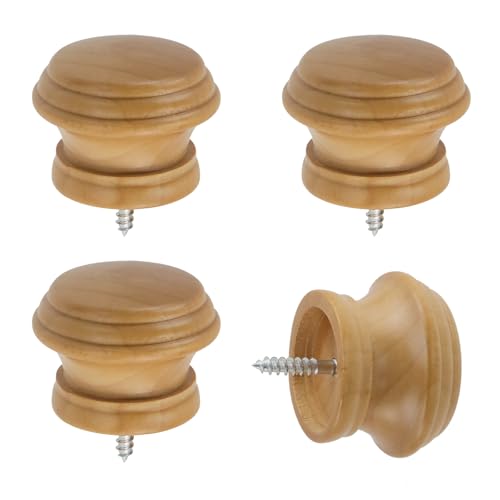 Antrader Finials for Curtain Rods,Wood Curtain Rod Finial,4Pcs - color: Wood Color-4Pcs