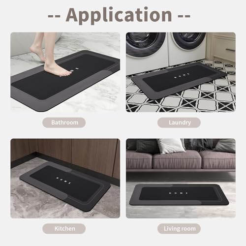 Housego Absorbent Bath Mat, Quick Dry Bath Rug, 16.93x34.65 Inch, Black - color: Black, size: 1'5" x 2'11" (Rectangular)