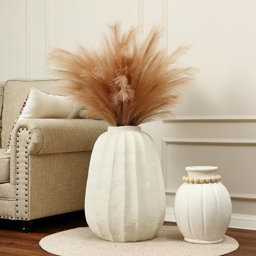 LuxenHome Floor Flower Vase,23'' Off White Rustic Ceramic Vase,Modern Large Vase for Living Room Decor,Round Pottery Home Décor Accents,Big Vases Room Home Decor
