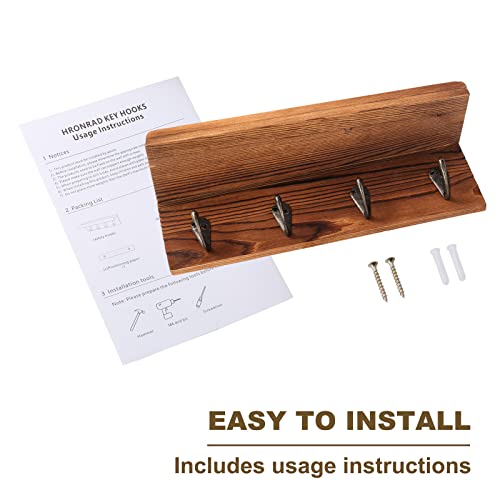 Key Holder Wall Mount, Farmhouse Wall Shelf with 4 Hooks for Entryway - color: Brown - Pine