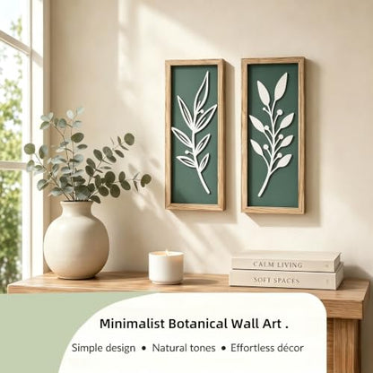 LETUBUYU 3D Wooden Leaf Sage Green Boho Wall Art, Set of 2 - color: 2 Pcs Sage Green, size: 7"X16"