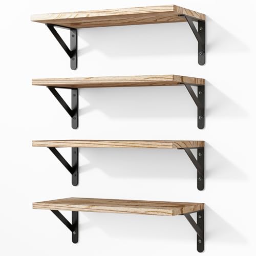 Fixwal Wall Floating Shelves for Decor (Light Brown, Set of 4, 16.5 Inch) - color: Rustic Brown