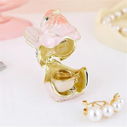 ASkinds Ceramic Bird Trinket Box Statue, Chinese Enameled Bird Figurine Rings Earrings Small Jewelry Storage Box & Pendant for Home Office Desk & Shelf(Pink)