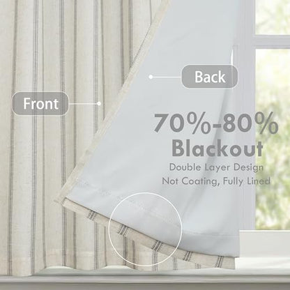 DriftAway Farmhouse Double Layer Linen Blackout Tie Up Curtains Thermal Insulated Vertical Striped Fully Lined Balloon Roman Shade Bathroom Window Adjustable Rod Pocket 39 Inch by 55 Inch Gray - color: Grey, size: 39"W x 55"L (Pack of 1)