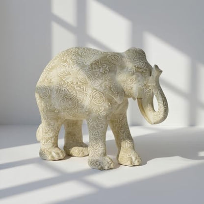 Guichifun Elephant Statue Decor, Cream, 7.25 x 3.25 x 5.75 Inch - color: Cream-elephant