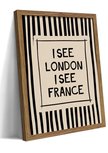 I See London I See France Wall Art, Funny Bathroom Quote Canvas Wall Decor Painting, Vintage Minimalist Stripe Artwork Poster Print Picture for Living Room Bedroom Bathroom 12x16 Inch Wood Framed - color: Black Stripes See, size: 16"L x 12"W