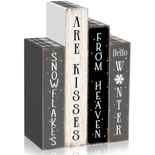 Rustic 4Pcs Winter Wooden Decor,Farmhouse Christmas Snowflake Book for Home - style: Snowflake