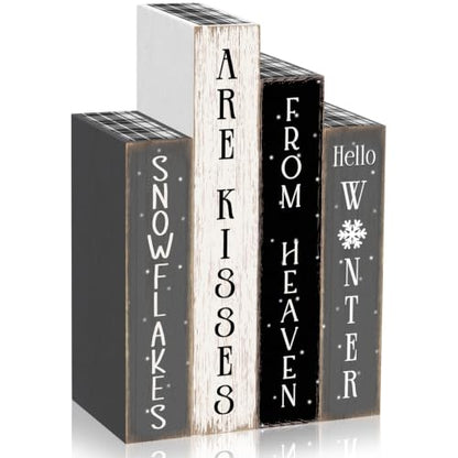 Rustic 4Pcs Winter Wooden Decor,Farmhouse Christmas Snowflake Book for Home - style: Snowflake