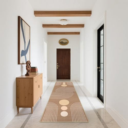 Boho Runner Rug 2x6,Brown Geometric Modern Washable Non-Slip Hallway Rug - color: Camel Brown, size: 6' x 2' (Rectangular)