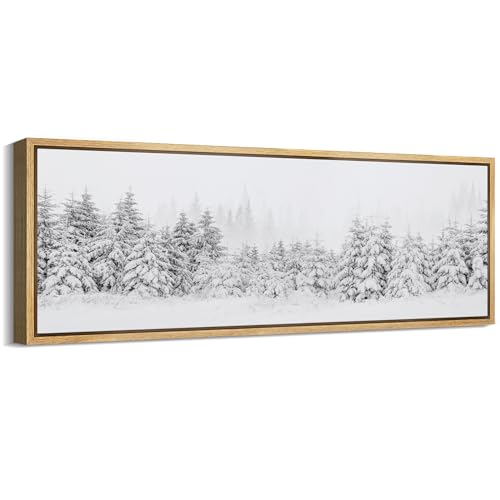 MUDECOR Large Framed Canvas Print Wall Art Winter Wonderland Snowy Pine Forest Nature Wilderness Antique Retro Fine Art Illustrations Decorative Colorful Multicolor for Bedroom - 60"x20" - color: A01-2401-irs35, size: 60"L x 20"W