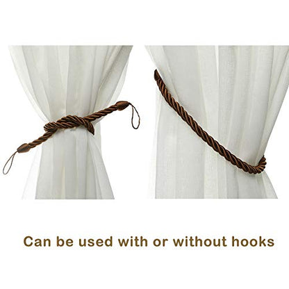 BEL AVENIR Curtain Tiebacks Ropes Tie-Backs,Handmade Holdbacks(Coffee,2P) - color: Coffee, size: 2pack