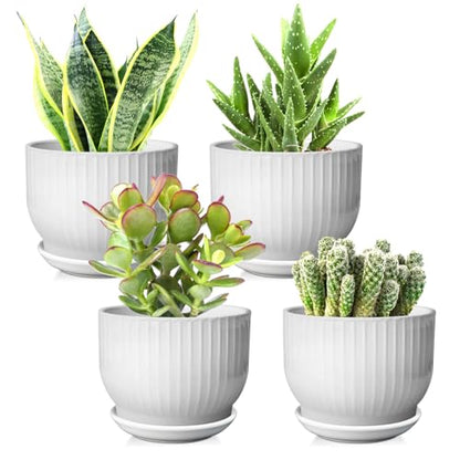 5.5 Inch Ceramic Plant Pot,White, 4 Pack - color: Pure White, size: 5.5 Inch(4 PCS)