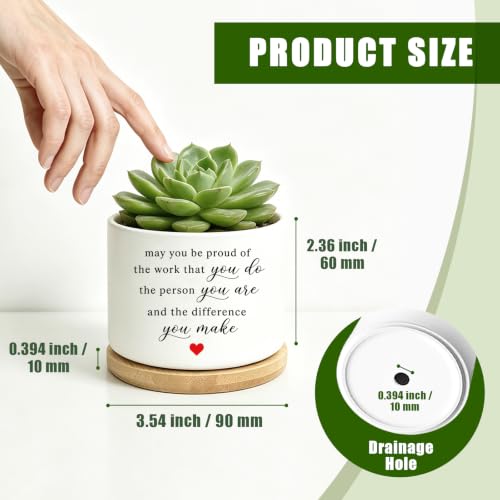 YROVWENQ Small Ceramic Succulent Planter Pots with Bamboo Tray, No Plants - color: Proud of Your Work