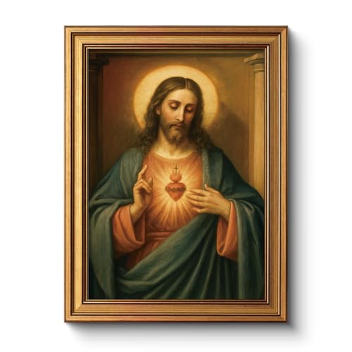 Vintage Sacred Heart of Jesus Christ Canvas Gold Framed Wall Art,12x16 Inch - color: Heart, size: 16"L x 12"W