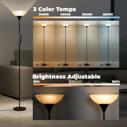 LALISU Floor Lamp, Standing Lamps with Glass Shade, Led Floor Lamp Remote - color: Black and Glass
