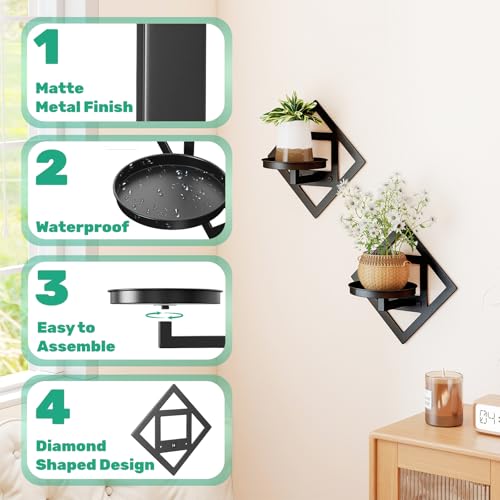 Metal Wall Plant Holder Flower Shelf 2Pcs Indoor Outdoor - color: Diamond shaped -2Pcs