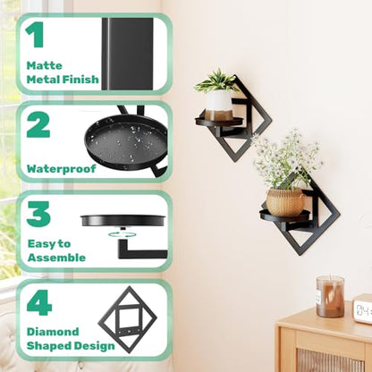 Metal Wall Plant Holder Flower Shelf 2Pcs Indoor Outdoor - color: Diamond shaped -2Pcs