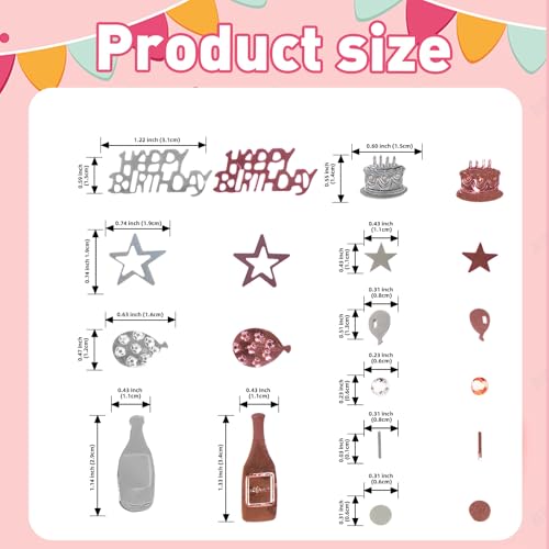 Rose Gold and Silver Happy Birthday Confetti, 3000 Pcs Birthday Cake Table Metallic Foil Confetti Party Table Decor for Party, Baby Shower, DIY Arts and Crafting - color: Rose Gold Silver