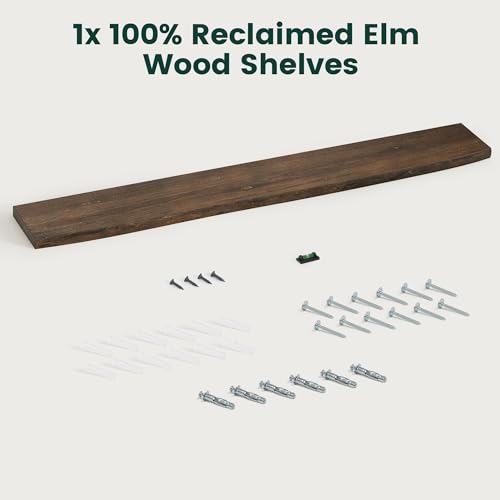 72in Live Edge Solid Elm Floating Shelves, Walnut, Set of 1 - color: Walut Color, size: Live Edge 72 inch, 1Pack