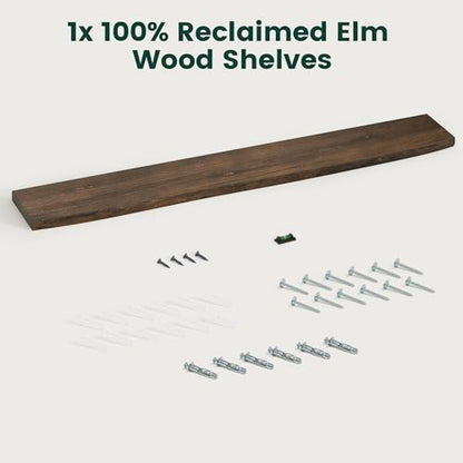 72in Live Edge Solid Elm Floating Shelves, Walnut, Set of 1 - color: Walut Color, size: Live Edge 72 inch, 1Pack