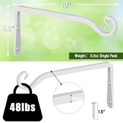 FEED GARDEN Plant Hooks 2 Pack 10 Inch, Solid 10 mm Steel Hanging Brackets - color: White, size: 10 Inch