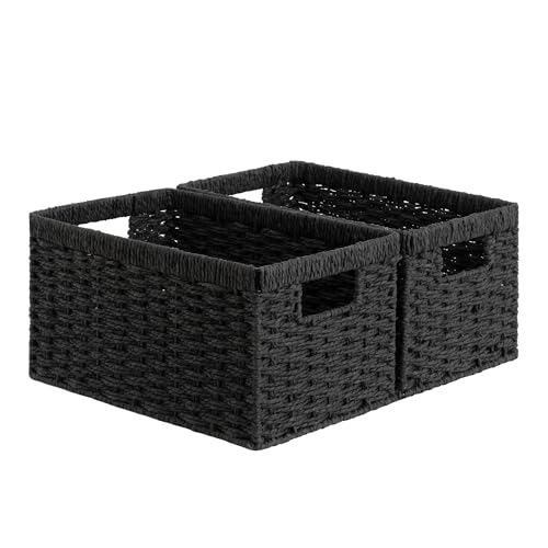 StorageWorks Wicker Storage Baskets for Organizing, Black Baskets, 2-Pack - color: Black (Paper Rope), size: 2x 13"L x 8¼"W x 7"H