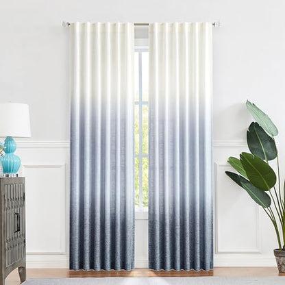 Ombre Backtab Semi Sheer Curtain, Cream White to Indigo Blue, 50"Wx84"Lx2 - color: Indigo Blue, size: 50"W x 84"L (Pack of 2)