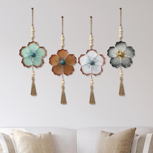 Tandefio 4 Pcs Metal Floral Tassels with Farmhouse Wood Beads, Retro - color: Retro