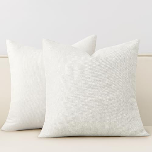 Natural Linen Look Throw Pillow Covers 20x20 inch Set of 2, Textured Woven Decorative Pillow Covers, Neutral Farmhouse Cushion Covers for Couch Sofa Living Room Bedroom Cream White - color: Cream White, size: 20" x 20" (Pack of 2)