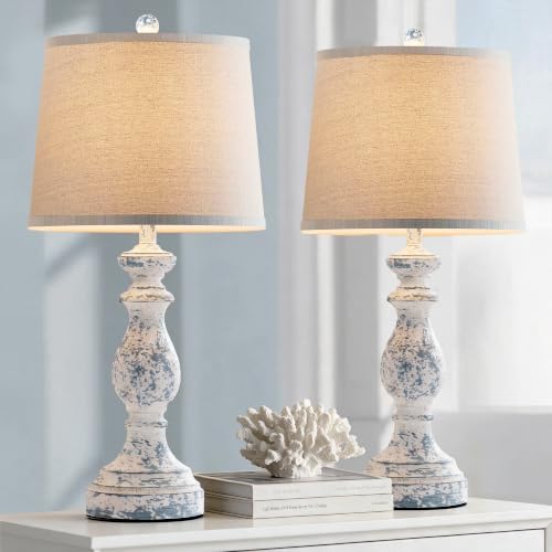 PARTPHONER Traditional Table Lamp Set of 2, Rustic Farmhouse Table Lamps for Living Room Bedroom, 27" Bedside Desk Lamps Vintage Nightstand Lamps with Linen Shades, Washed Blue - color: Washed Blue, size: 27 Inch