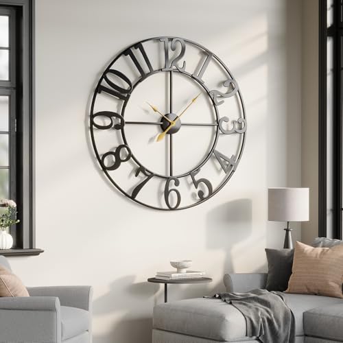 Cuspin Extra Large Wall Clock 40 Inch Black Metal Clock for Living Room - color: Black Arabic Number, size: 40 Inch