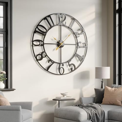 Cuspin Extra Large Wall Clock 40 Inch Black Metal Clock for Living Room - color: Black Arabic Number, size: 40 Inch