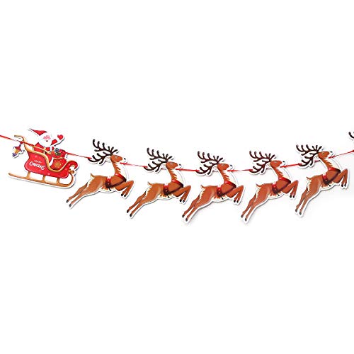 9 PCS Christmas Paper Banners Flags Santa and Reindeers Bunting Garlands for Door Wall Window Hanging Decoration Christmas Party Favor Supplies