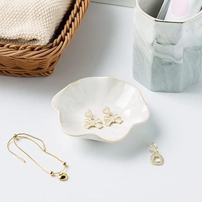 BEUNAIZER Jewelry Dish Tray, Ring Dish, Ceramic Trinket Tray, Key Bowl - color: Milky White