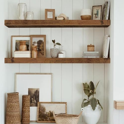 QEEIG Long Floating Shelves for Wall (Brown, Set of 2, 31.5") - color: A. Brown, size: 31.5"