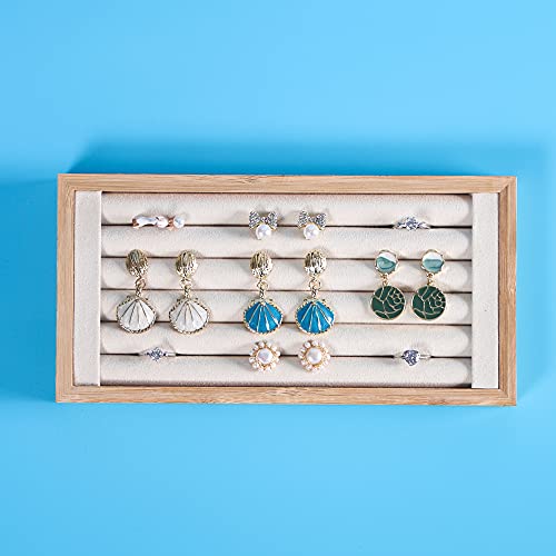 Coward Bamboo Ring Display Holder Jewelry Storage Tray Organizer Ring Stand For Home Desk or Shop Store Selling Show(beige) - color: Beige Velvet