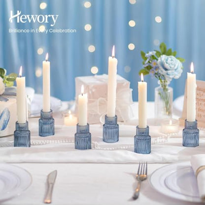 Hewory Glass Candlestick Holders Bulk, 10 PCS Blue Taper Candle Holders - color: Blue, size: 10PCS
