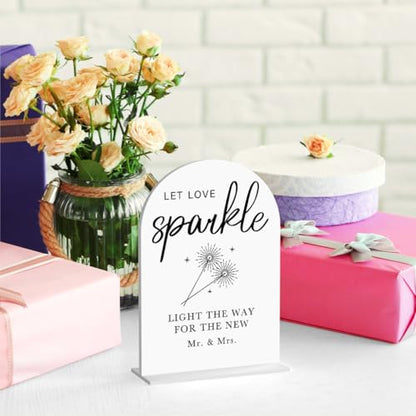 Acrylic Wedding Sign Wedding Signs for Ceremony Let Love Sparkle Sign for Wedding, Modern Calligraphy Arch Acrylic Table Top Sign for Wedding Reception and Event Party Table(white） - color: Let Love Sparkle