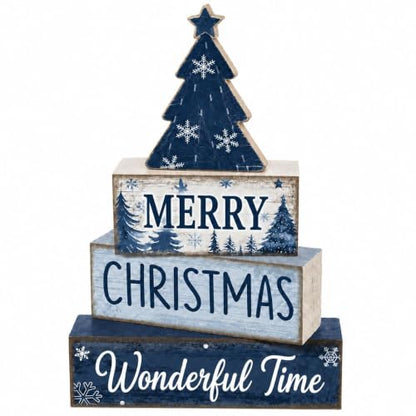Christmas Table Decorations Wooden Blue Xmas Tree Tiered Tray Decor - style: Blue Tree