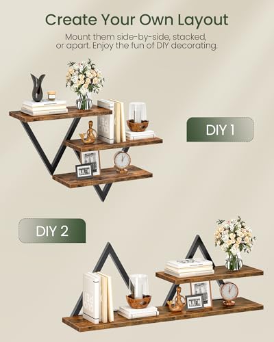 CHOEZON Floating Shelves for Wall, Wall Shelf Set of 2, Hanging Bathroom Shelves, Wall Mounted Storage Shelves for Books & Decor, for Living Room Bedroom Bathroom Kitchen, Rustic Brown TBJ11BF