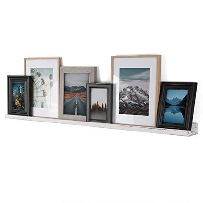 Rustic State Ted 52" Narrow Long Wall Mount Picture Ledge Photo Frame Display Wooden Floating Shelf for Living Room, Office, Kitchen, Bedroom, Bathroom Décor Storage - Burnt White