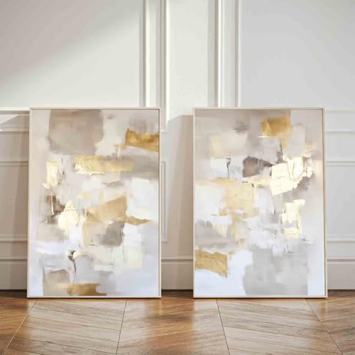Vlolvfe Gold Abstract Painting Neutral Beige Wall Art Grey Neutral Poster White Grey Pictures Gold Foil Abstract Wall Art Modern Living Room Decor 16x24inch No Frame - color: 4, size: 24"L x 16"W