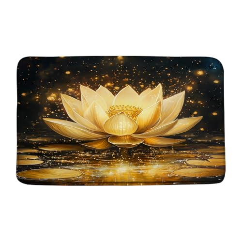 AMFD Lotus Bath Mat Black Gold Flower Spa Zen Calming Artistic Floral Bathroom Bathtub Floor Rugs Doormat Toilet Decor,16 x 47 in - size: 16x47 Inch