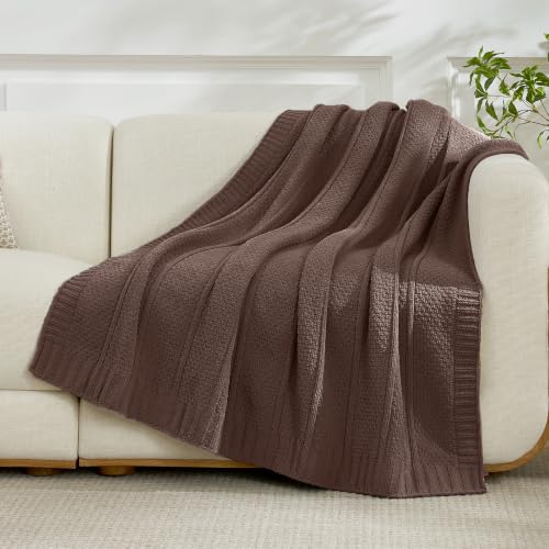 Amélie Home Chenille Knit Throw Blanket, Dark Brown 50"x60" - color: Dark Brown, size: 50" X 60"