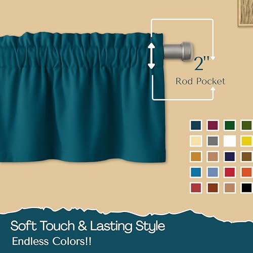 Native Fab 3 Piece Window Curtain Tiers 26"x36" and Valance 54"x18" Set - Rod Pocket - Semi Sheer - Short Curtain for Kitchen, Cafe, Living Room - Teal Green - color: Teal