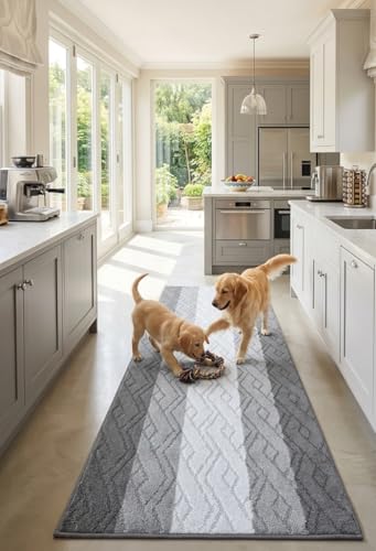 Custom Size Hallway Runner Rug Damask Grey Color 31 inch Wide Select Your Length Non-Slip (Skid Resistance) Rubber Backing 2 feet x 31 inch - color: Knit Black, size: 2'7" x 2' (Runner)